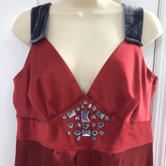 SIMPLY VERA VERA WANG NWT Rust Red Satin Velvet Cocktail Jeweled DRESS Size 12 - Picture 4 of 10
